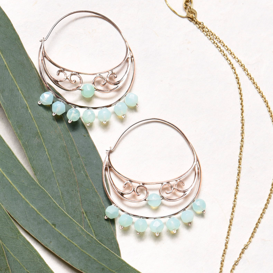 rose gold Peruvian opal chandelier hoops