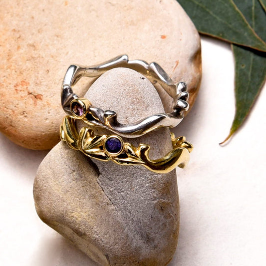 silver lotus ring with sapphire