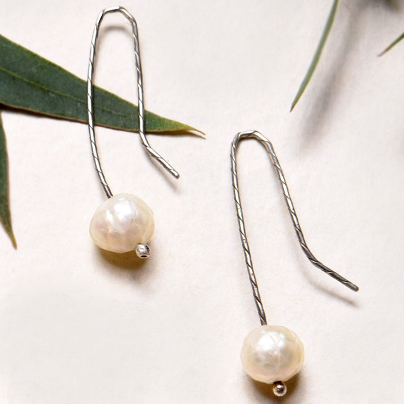 faceted pearl drop earrings